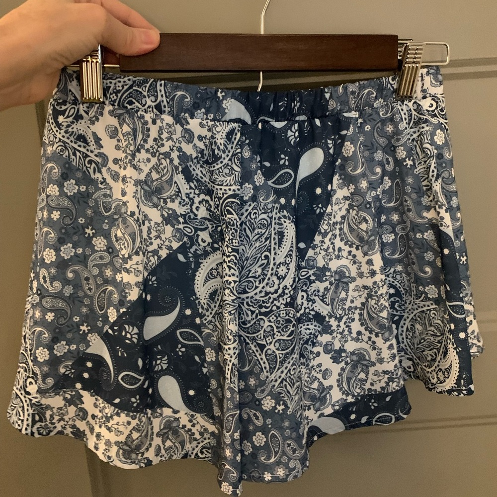 Blue and white print shorts